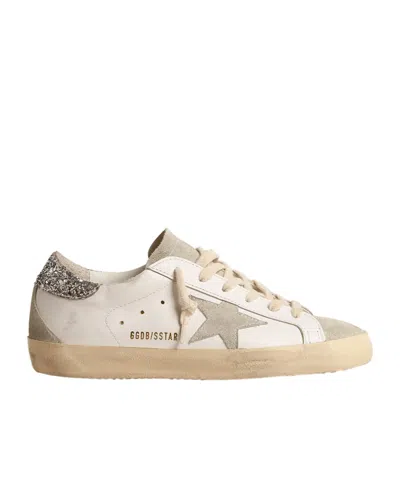 Golden Goose Women's Super-star With Gray Star And Silver Glitter Heel Tab In White