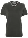Golden Goose Distressed Grey Cotton T-shirt With Crystal Embellishments In Gray