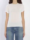 Golden Goose Viscose Blend T-shirt With Ribbed Crew Neck And Front Print In White