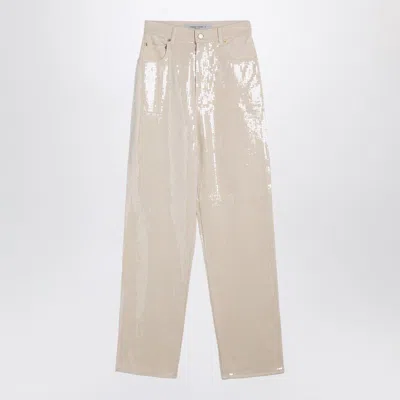 GOLDEN GOOSE WOMEN'S TROUSERS WITH TRANSPARENT SEQUINS ÃCRU