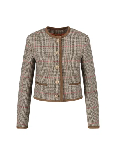 Golden Goose Check Cropped Coat Contrast Trim Suede In Multi