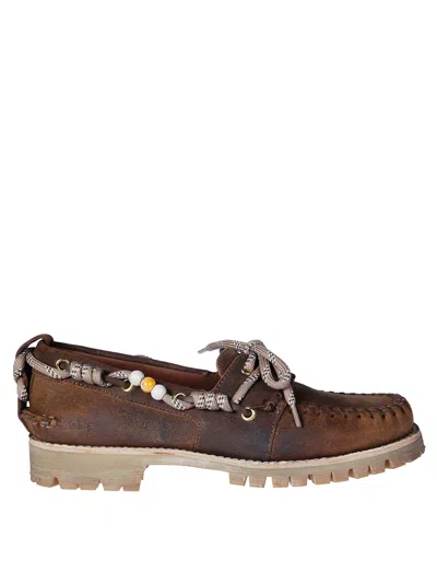 Golden Goose Women's Waxed Leather Decorative Loafers With Tank Sole In Brown