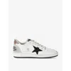 Golden Goose Ballstar Leather Upper And Toe Glitter Star And Heel Suede Spur Shoes In White/comb