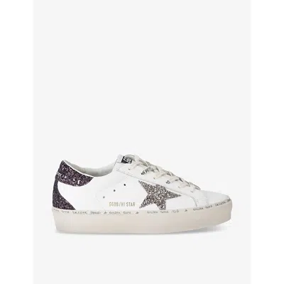 GOLDEN GOOSE WOMENS WHITE/COMB WOMEN'S HI STAR 11934 GLITTER-EMBELLISHED LEATHER LOW-TOP TRAINERS EUR 35 / 2 UK