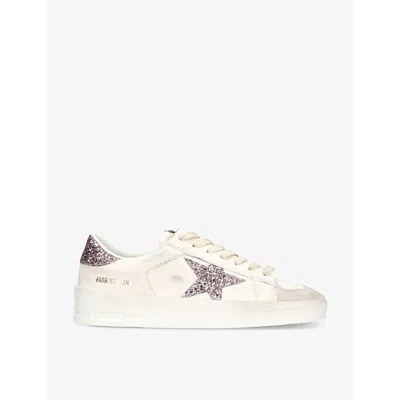 Golden Goose Stardan 10310 Star-glitter Leather Low-top Trainers In White/comb