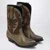 Golden Goose Wish Star Boots In Khaki Leather And Suede Women In Green