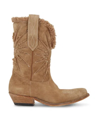 Golden Goose Women's Wish Star Low Inlay Elk Suede Boots In Brown Beige