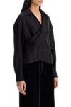 Golden Goose Striped Collared Wrap Top In Black