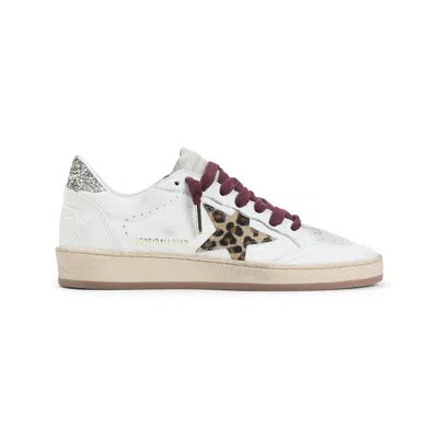 Golden Goose Ballstar White Low Top Sneakers With Glittered Star Patch On The Side And Glittered Heel With Logo L In Multi