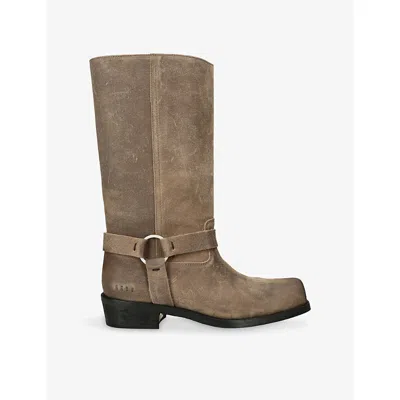 Golden Goose Womens Beige Biker Square 15693 Suede Boots Eur 41 / 8 Uk In Sand