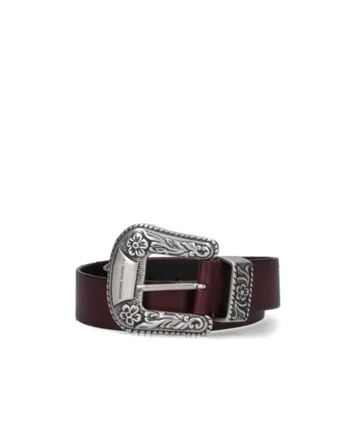 Golden Goose Womens Belt In Burgundy Leather With Decorated Silver Buckle