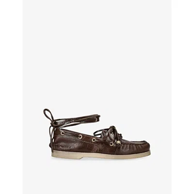 GOLDEN GOOSE WOMENS BROWN WOMEN'S BARCA LEATHER MOCCASINS EUR 38/5 UK