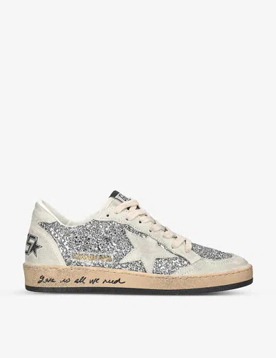Golden Goose 20mm Ball Star Glittered Sneakers In Silver,grey