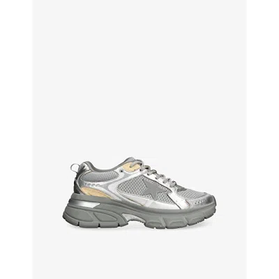 GOLDEN GOOSE WOMENS LIGHTSTAR 70138 LEATHER AND MESH LOW-TOP TRAINERS SILVER COM EUR 35 / 2 UK