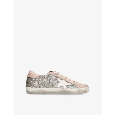 Golden Goose Womens  Super Star Glitter-embellished Suede Low-top Trainers In Silver Com