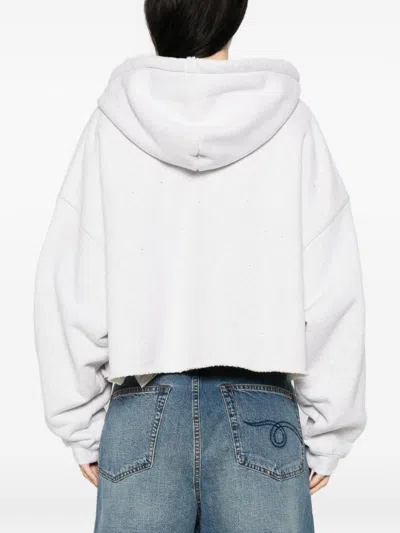 Golden Goose Womens Star Cropped Oversized Cotton Hoodie In Grey In White