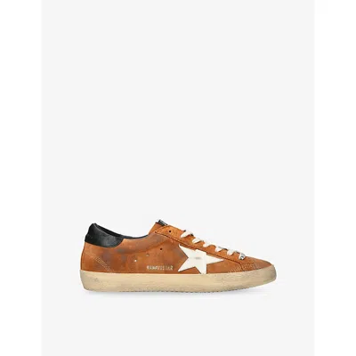 Golden Goose Womens Tan Super Star 55808 Suede Trainers Eur 41 / 7 Uk In Orange