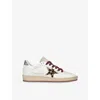 Golden Goose Ballstar White Low Top Sneakers With Glittered Star Patch On The Side And Glittered Heel With Logo L In White