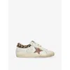 Golden Goose Super-star Sneakers In Suede With Worn Effect And Leopard Print Hairy Cow In Neutral