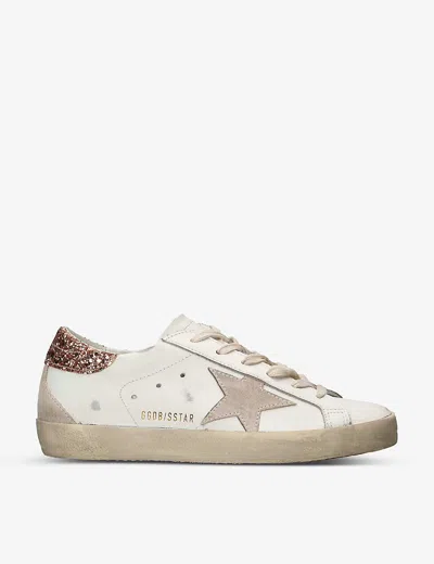 Golden Goose Womens  Super Star 11471 Glitter Heel-tab Leather Trainers In White