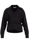 Golden Goose Striped Collared Wrap Top In Night Shade (black)