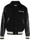 Golden Goose Black Bomber Jacket With Leather Inserts And Logo Patch In Wool Man In Black