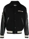 Golden Goose Black Bomber Jacket With Leather Inserts And Logo Patch In Wool Man In Black