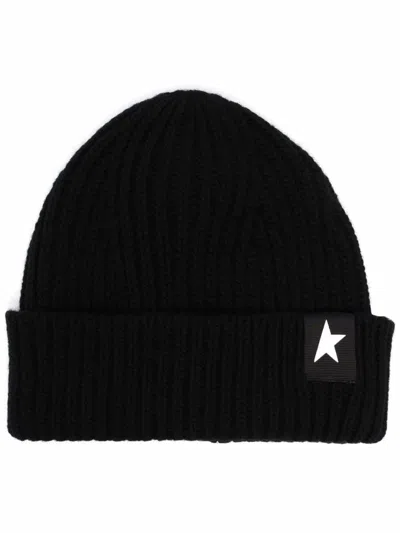 Golden Goose Wool Beanie With Logo Applied To The Front In Black