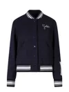 Golden Goose Wool Blend Bomber With Embroidered Logo In Blue