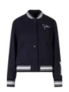 Golden Goose Wool Blend Bomber With Embroidered Logo In Blue