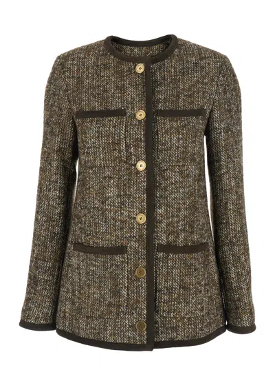 Golden Goose Wool Blend Crew Neck Blazer In Multi