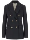 Golden Goose Blue Double-breasted Jacket With Peak Revers And Logo Plaque Detail In On The Rear In Wool Blend Wom In Black