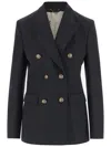 Golden Goose Blue Double-breasted Jacket With Peak Revers And Logo Plaque Detail In On The Rear In Wool Blend Wom In Black