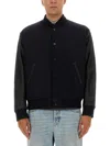Golden Goose Wool Bomber Jacket And Leather Sleeves In Multi