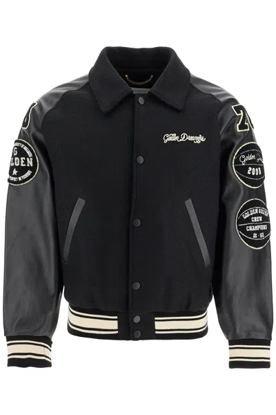 Golden Goose Wool Bomber Jacket With Patch Details In Black