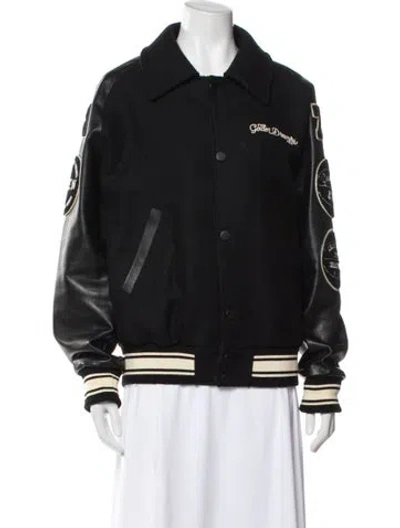 Pre-owned Golden Goose Wool Colorblock Pattern Bomber Jacket In Black