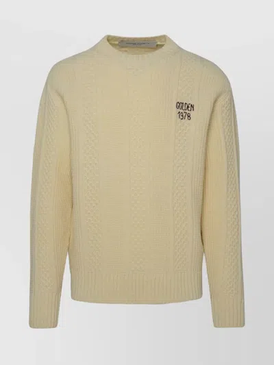 GOLDEN GOOSE WOOL CREW NECK SWEATER WITH CABLE KNIT