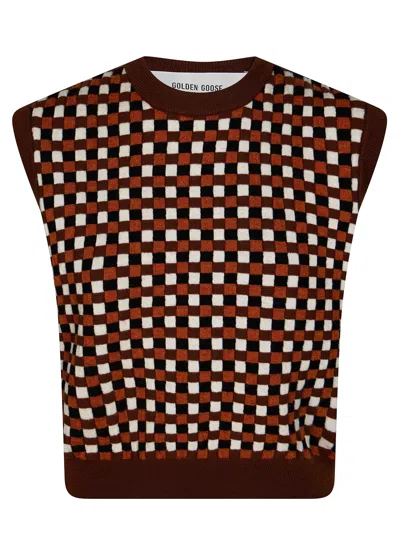 Golden Goose Wool Gilet For Women - Mini Style In Brown