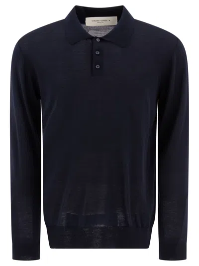 Golden Goose Wool Long-sleeved Polo Shirt Polo Shirts Blue