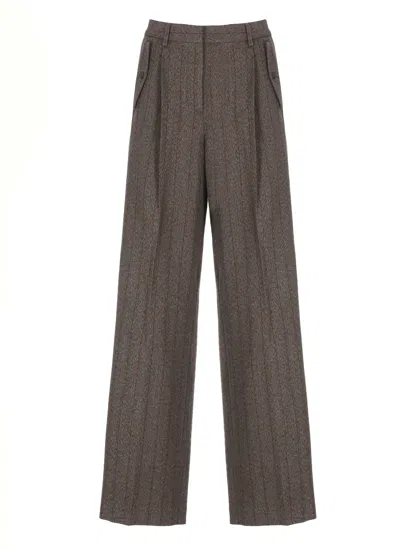 Golden Goose Wide Leg Trousers Pleated Front And Pockets In Brown