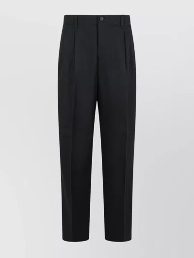 Golden Goose Wool Pleated Straight Leg Trousers With Belt Loops In 90100 Black