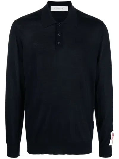 Golden Goose Men Wool Polo Shirt In Blue