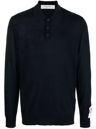 Golden Goose Wool Polo Shirt In Blue