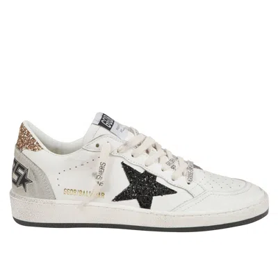 GOLDEN GOOSE WORN-EFFECT LEATHER SNEAKERS WITH GLITTER ACCENTS