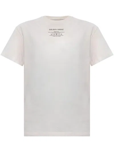Golden Goose Worn-white Cotton T-shirt With Black Lettering