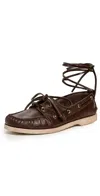 Golden Goose Wrinkled Leather Boat Shoes Dark Brown In Brown