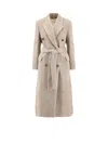 Golden Goose Double-breasted Coat Belted At The Waist In Neutral