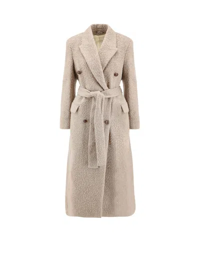 Golden Goose Double-breasted Coat Belted At The Waist In Neutral