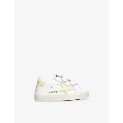 Golden Goose Yellow Kids' Baby School Leather Low-top Trainers Eur 17 / 1 Uk In White