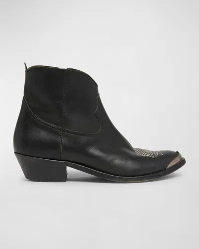 GOLDEN GOOSE YOUNG LEATHER ZIP COWBOY ANKLE BOOTS